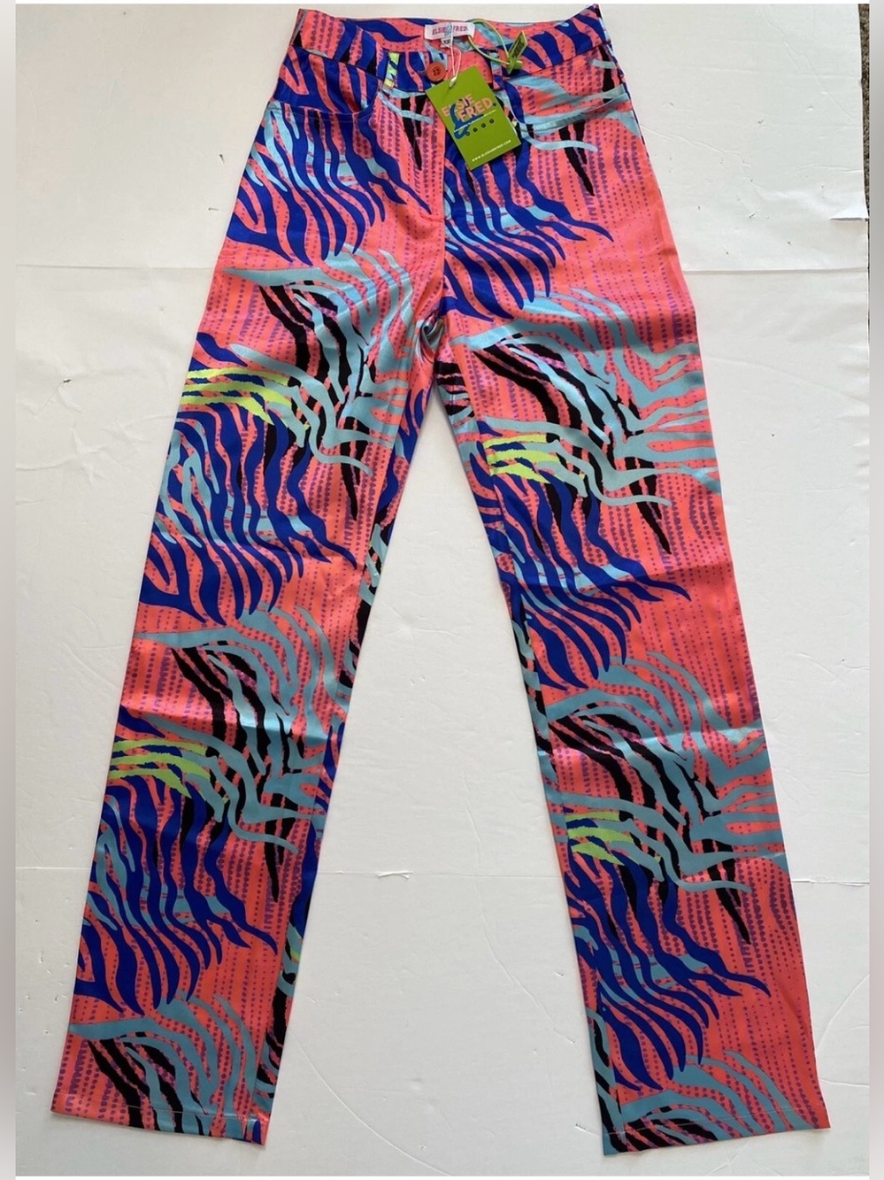 Elsie & Fred Coral-Pink Abstract Wave Pants